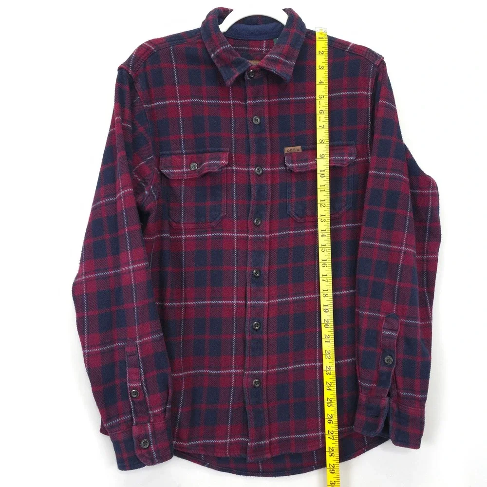 Orvis Men S Red Navy Plaid Flannel Shirt Button Front Soft Warm Casual Outdoors